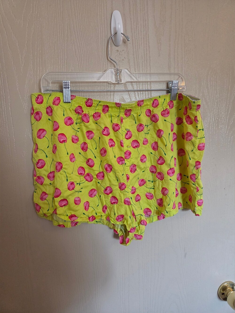 Victoria's Secret Pink Yellow Satin Cherries Sleep Shorts Womens XL